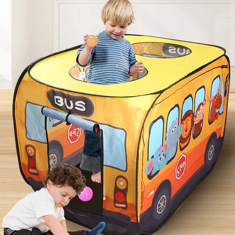 Kids Outdoor Play Tent - Cartoon Animals Bus Themed Game Play