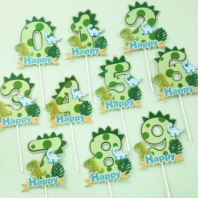 Kids Outdoor Merry Go Round - Dinosaur Palm Leaves Cake Toppers Number