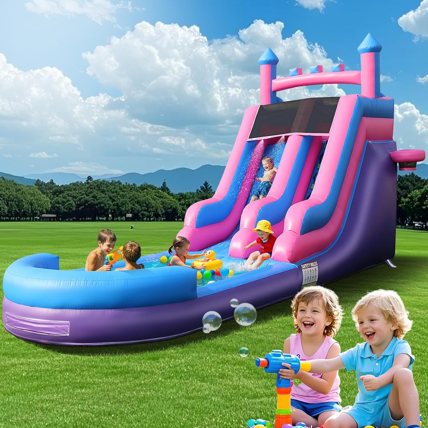 Kids Outdoor Water Slide - 26.2 FT Heavy Duty Inflatable Water