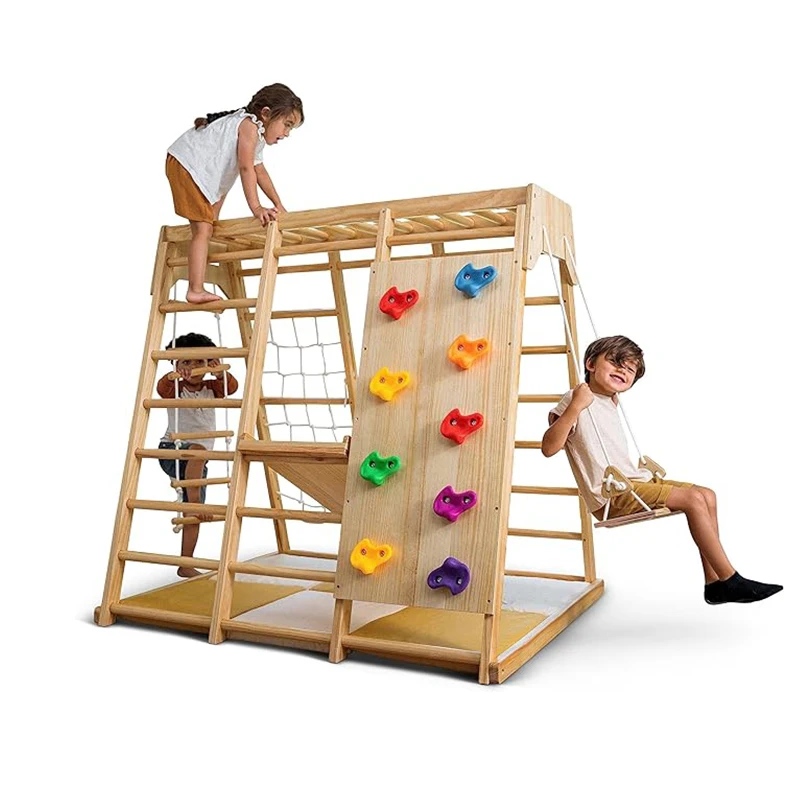 Kids Outdoor Wooden Climbing Frame - Kids Indoor Playground Activity Gym Equipment