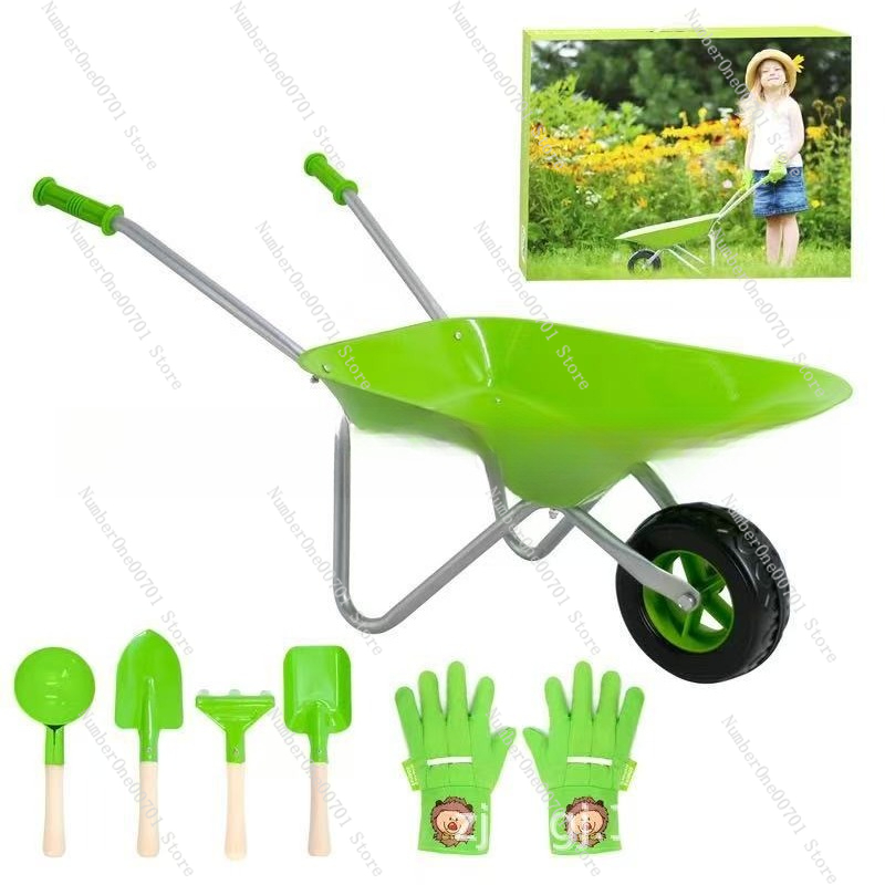 Play Kids Outdoor - Kids Outdoor Wheelbarrow, Green Garden Play
