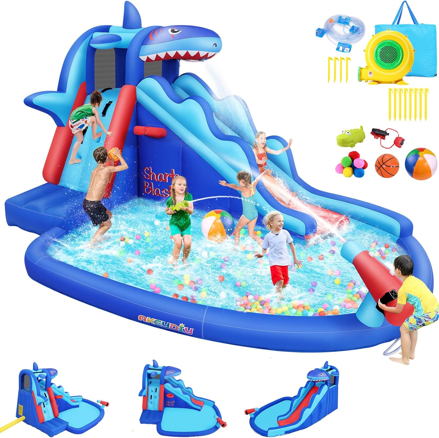 Kids Outdoor Water Slide - Shark-Themed Inflatable Water Park for Kids: