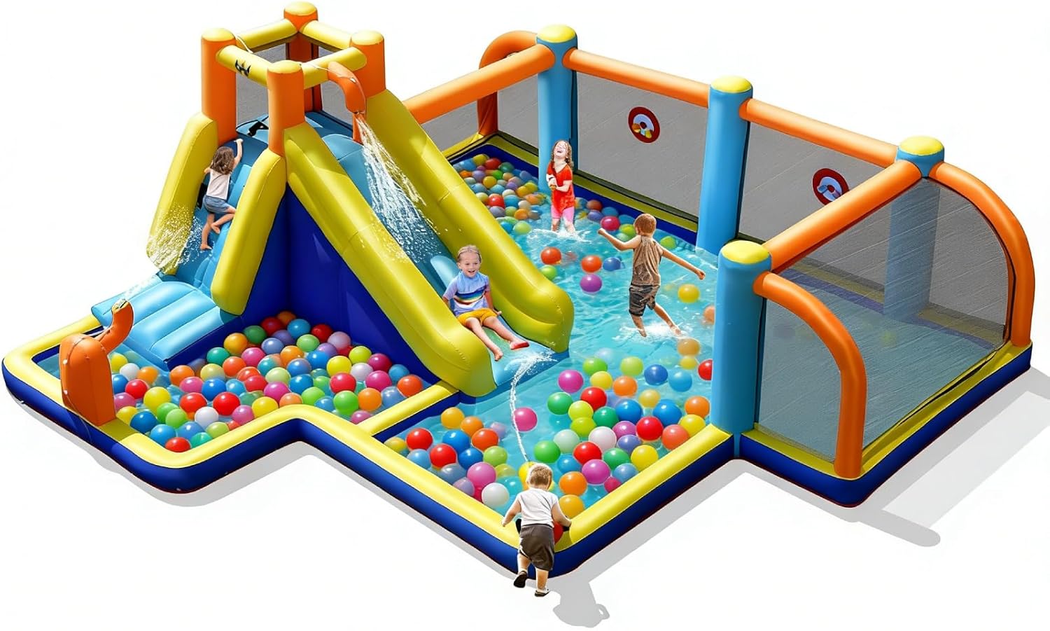 Kids Outdoor Water Slide - Inflatable Water Slide, Dual Cannons Water