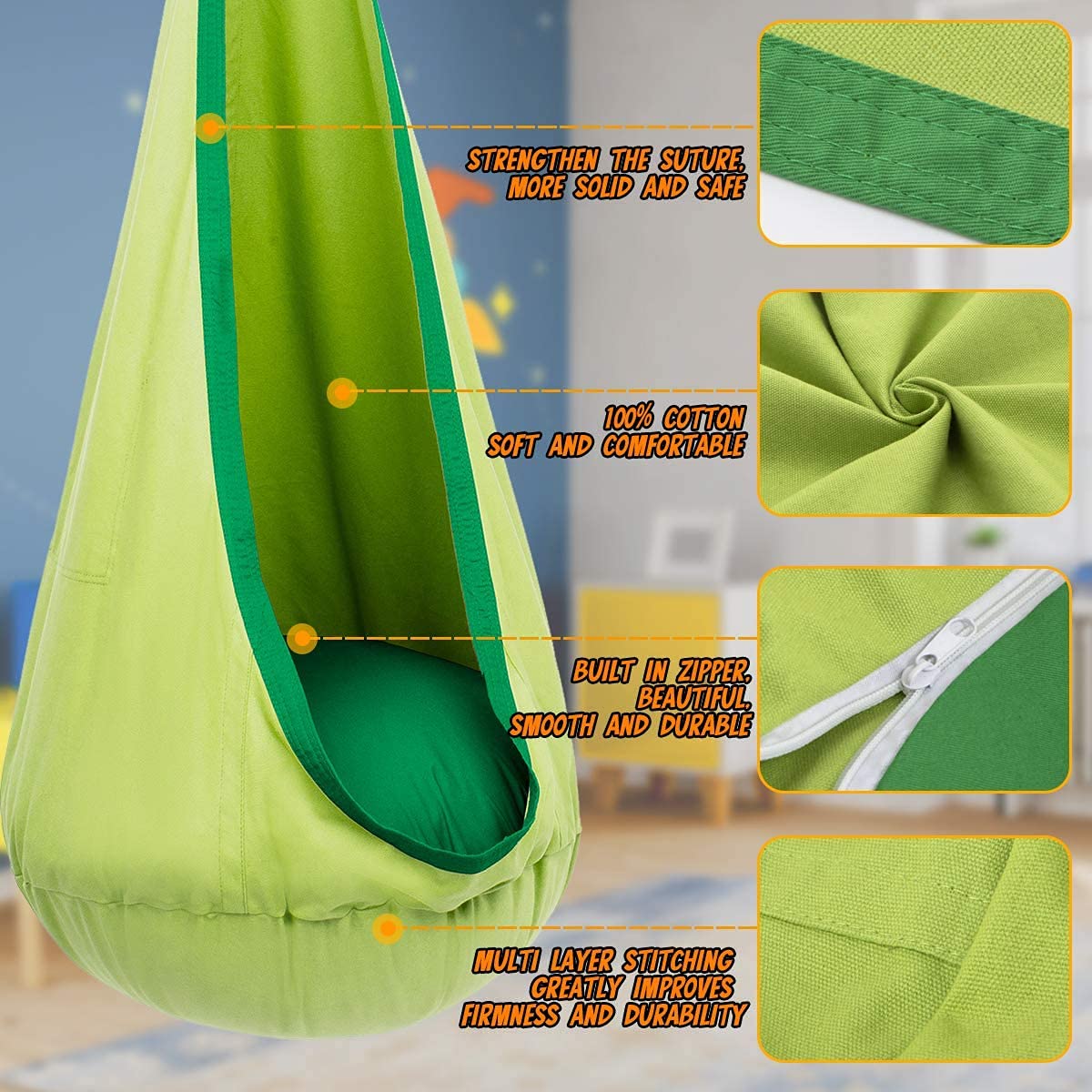 1Pc Kids Pod Swing Seat Cotton - Kids Yellow Outdoor Chair recension och pris