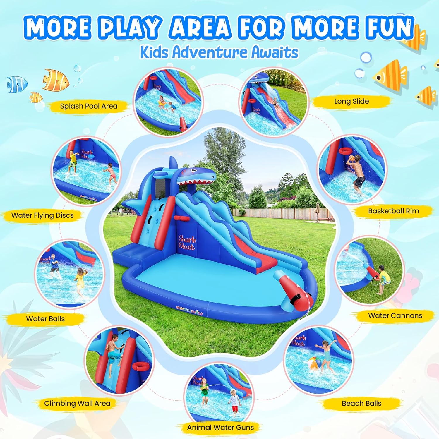 Shark-Themed Inflatable Water  - Kids Outdoor Water Slide recension och pris