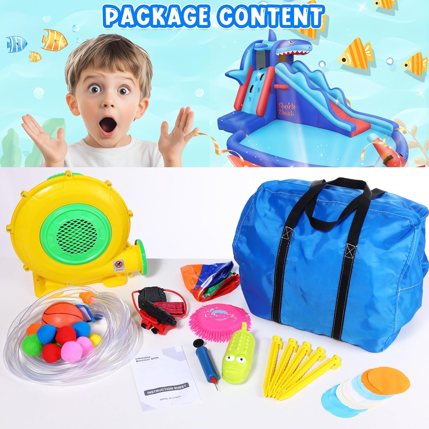 Shark-Themed Inflatable Water  - Kids Outdoor Water Slide recension och pris