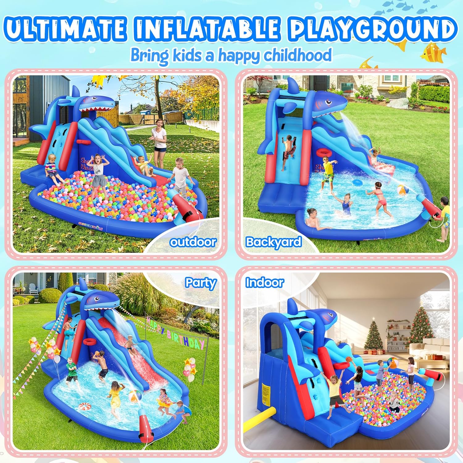 Shark-Themed Inflatable Water  - Kids Outdoor Water Slide recension och pris