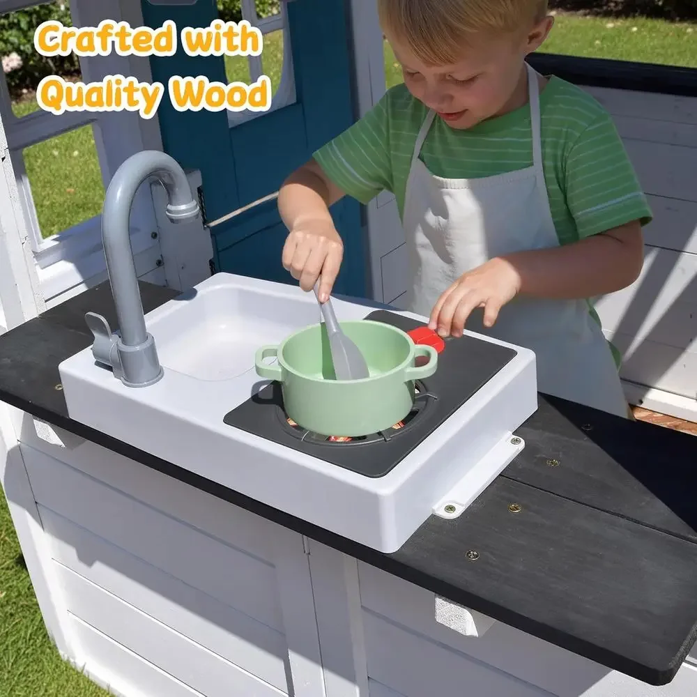 YOE Wooden Kids Playhouse with - Kids Outdoor House With Kitchen recension och pris