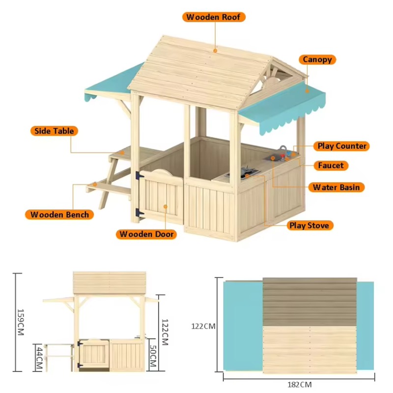 Wood Kids Play House Wooden Ch - Kids Outdoor House With Kitchen recension och pris